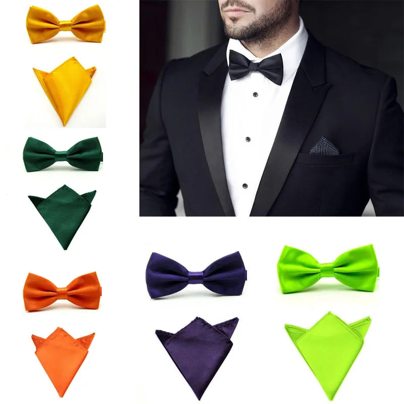 Classic Solid Bow Tie & Pocket Square Set